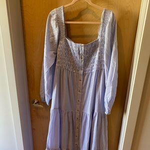 ASOS cotton square neck shirred bodice button through maxi dress in blue stripe